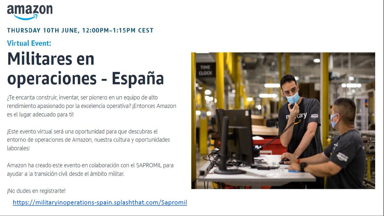 Sapromil y Amazon te invitan a que asistas al primer evento virtual de Amazon Military España.